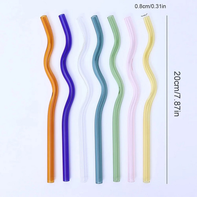 1 buc Pai de sticlă borosilicată înalt reutilizabile în formă de val Paie de băut pentru smoothie-uri Cocktail-uri Accesorii ecologice pentru bar