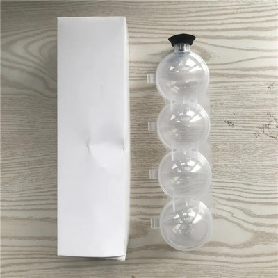 Okrugli kalup za led s 4 udubljenja, aparat za izradu kuglica za led. DIY kalup za sladoled, plastični pladanj s kockama leda za viski, dodatna oprema, posuda za alat s poklopcem