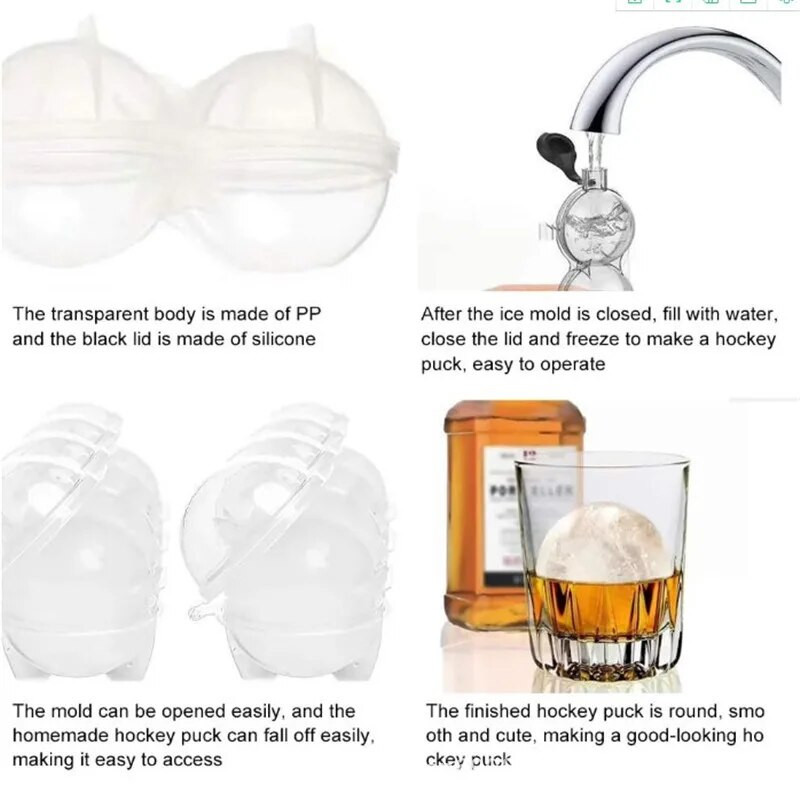 4 raundo ertmė ledo formų ledo rutuliukų gaminimo aparatas „pasidaryk pats“ ledų formelės, plastikinės viskio ledų kubelių dėklo juostos priedai įrankių kibiras su dangteliu