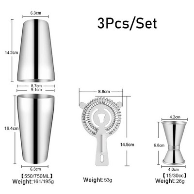 550 ml / 750 ml kokteilių plaktuvo baro rinkinys vyno Martini kokteilių plaktuvas nerūdijančio plieno Bostono plaktuvas gėrimų vakarėlio baro įrankiams