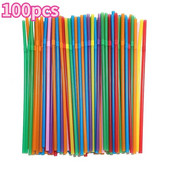 100vnt Geriamasis plastikas Šiaudeliai Spalvingi Rietjes Lankstūs Vestuvių Reikmenys Plastikiniai Geriamojo Plastiko Šiaudeliai Virtuvė
