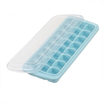 Силиконова/пластмасова тава за кубчета лед с 24 ръкохватки с капак и черпак за кошче за фризер Мини кофа за форми за кубчета лед с лъжица Ледогенератор
