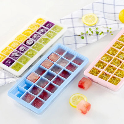 24 käepidemega silikoonist/plastikust jääkuubikualus koos kaane ja prügikulbiga sügavkülmiku jaoks mõeldud minijääkuubikuvormi ämber koos kulbikuga jäämasinaga