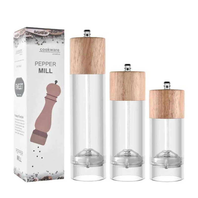Ąžuolo medienos druskos ir pipirų malūnas Daugiafunkcis rankinis pipirų malūnėlis Cruet virtuvės įrankis su keramine malūnėle