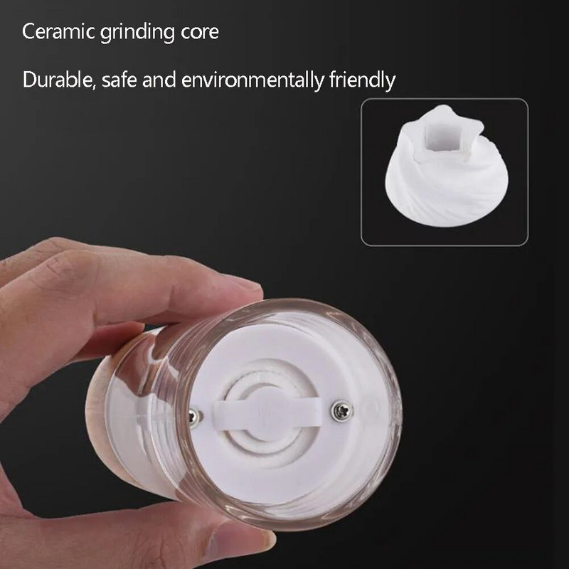 Ąžuolo medienos druskos ir pipirų malūnas Daugiafunkcis rankinis pipirų malūnėlis Cruet virtuvės įrankis su keramine malūnėle