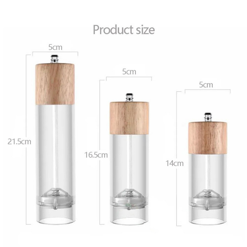 Ąžuolo medienos druskos ir pipirų malūnas Daugiafunkcis rankinis pipirų malūnėlis Cruet virtuvės įrankis su keramine malūnėle