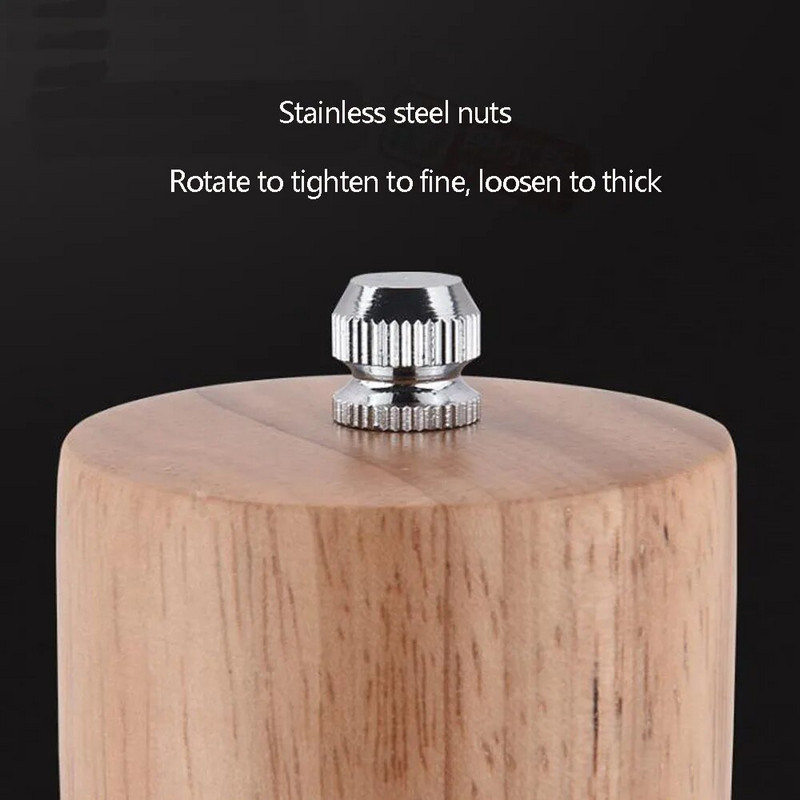 Ąžuolo medienos druskos ir pipirų malūnas Daugiafunkcis rankinis pipirų malūnėlis Cruet virtuvės įrankis su keramine malūnėle