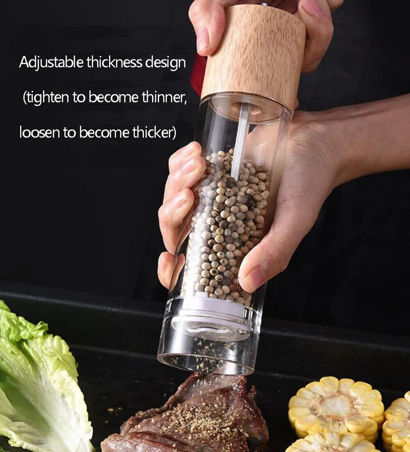 Ąžuolo medienos druskos ir pipirų malūnas Daugiafunkcis rankinis pipirų malūnėlis Cruet virtuvės įrankis su keramine malūnėle