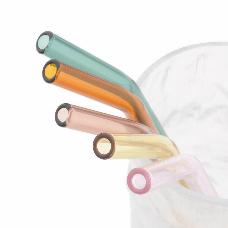 2 τμχ επαναχρησιμοποιήσιμο άχυρο πόσιμο φιλικό προς το περιβάλλον Σετ άχυρου υψηλής περιεκτικότητας σε βοριοπυριτικό γυαλί για Smoothies Κοκτέιλ Αξεσουάρ μπαρ με πινέλο