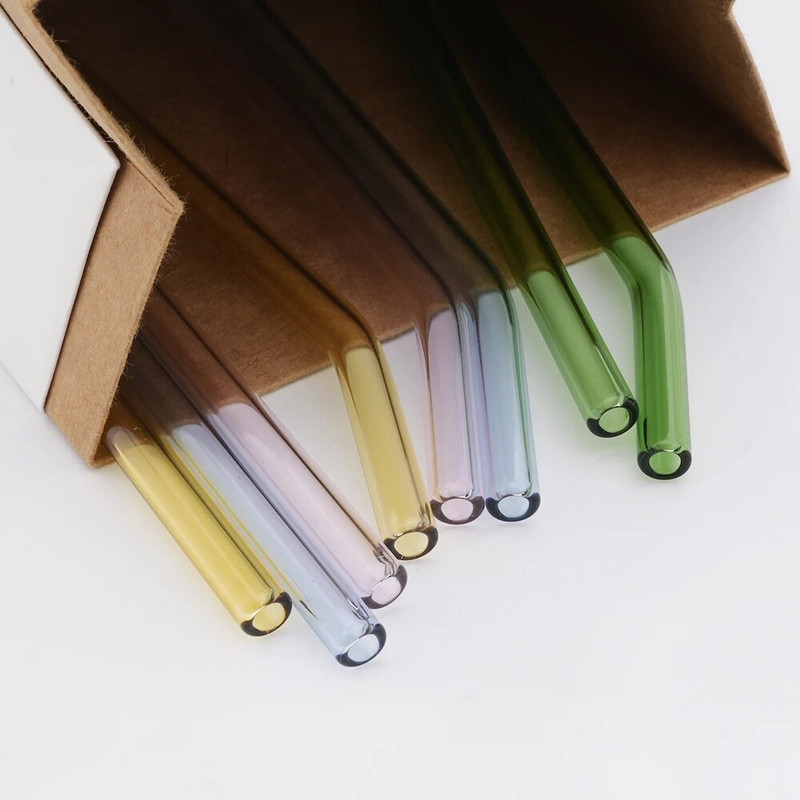 2 τμχ επαναχρησιμοποιήσιμο άχυρο πόσιμο φιλικό προς το περιβάλλον Σετ άχυρου υψηλής περιεκτικότητας σε βοριοπυριτικό γυαλί για Smoothies Κοκτέιλ Αξεσουάρ μπαρ με πινέλο