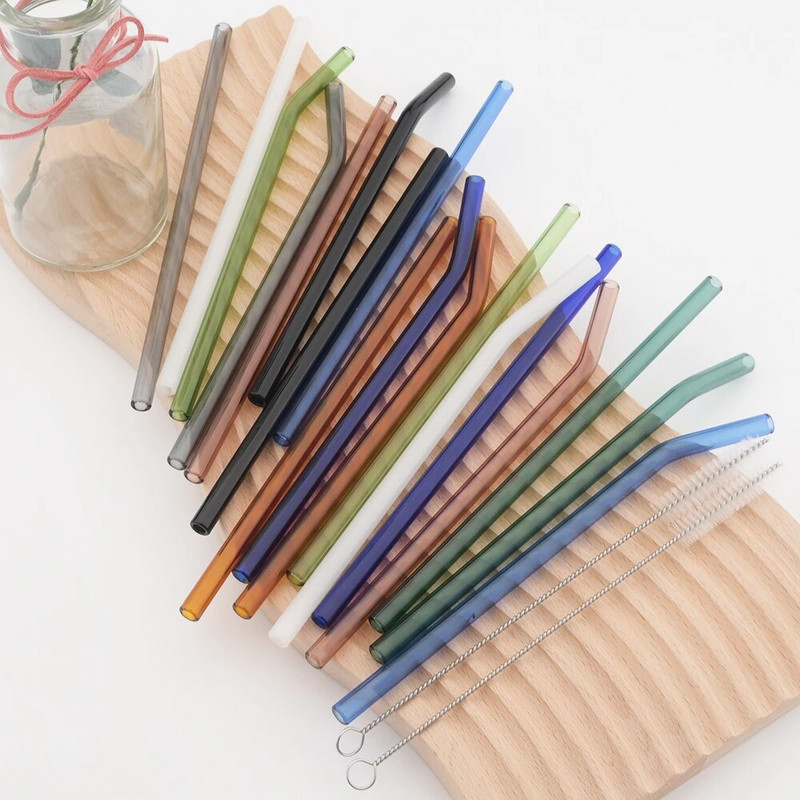 2 τμχ επαναχρησιμοποιήσιμο άχυρο πόσιμο φιλικό προς το περιβάλλον Σετ άχυρου υψηλής περιεκτικότητας σε βοριοπυριτικό γυαλί για Smoothies Κοκτέιλ Αξεσουάρ μπαρ με πινέλο