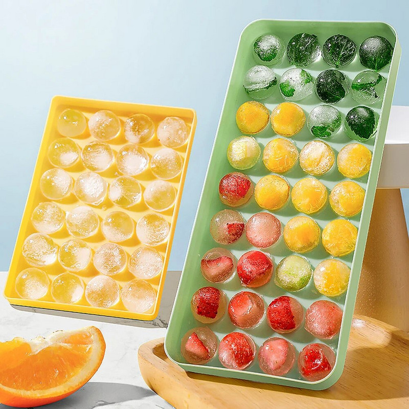 3d кръгла тава за кубчета лед с капак Пластмасова форма за лед в диамантен стил Хладилник Сферични форми Направи си сам Машина за топки за лед Кухненски инструменти