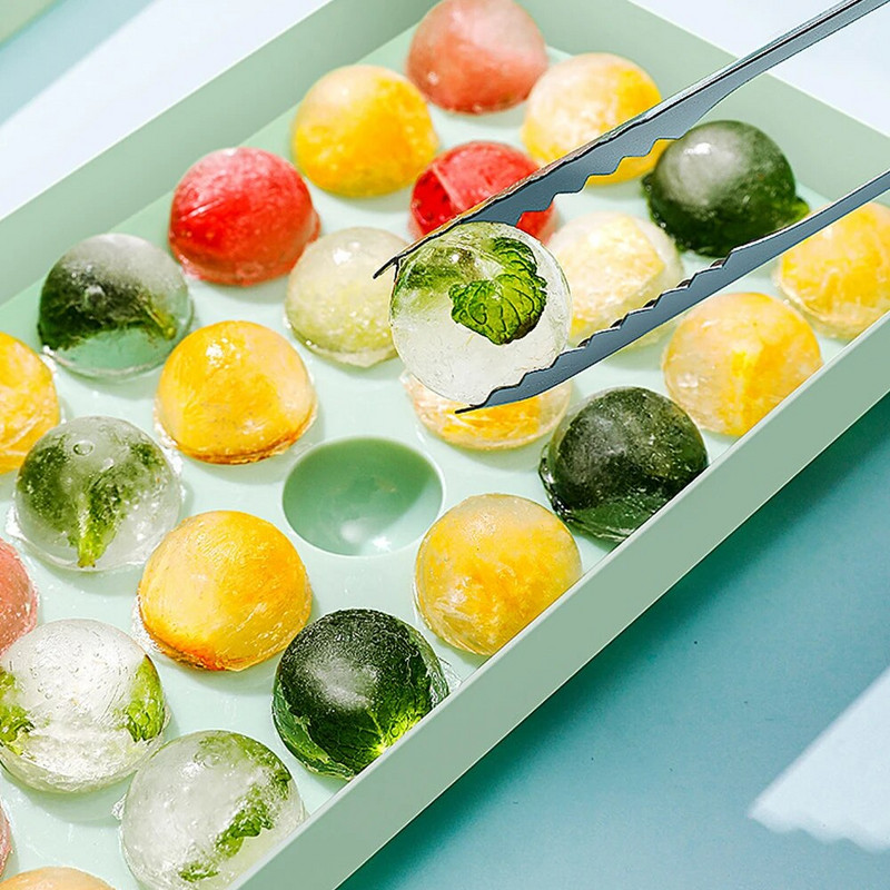 3d кръгла тава за кубчета лед с капак Пластмасова форма за лед в диамантен стил Хладилник Сферични форми Направи си сам Машина за топки за лед Кухненски инструменти