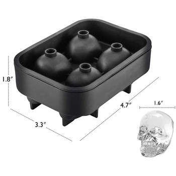 3D Skull Silicone Mold Ice Cube Maker 4-σε-1 DIY Skull Shape Tray Mold Home Bar Party Cool Whisky Wine Ice Cream Bar Tool
