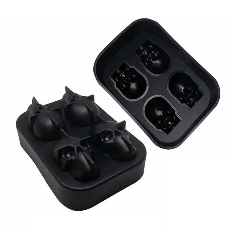 3D kaukolės silikono formelės ledo kubelių gaminimo mašina „Keturi viename“ „pasidaryk pats“ kaukolės formos padėklas, formuojamas namų baro vakarėliui, vėsiam viskio vyno ledų baro įrankis