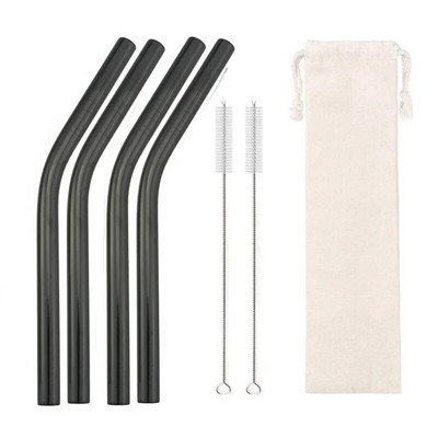 4vnt 12mm itin platus šiaudelis, daugkartinis 304 nerūdijančio plieno geriamojo šiaudelio metaliniai šiaudeliai kokteiliams Tapijokos perlų pieno burbuliukų arbata