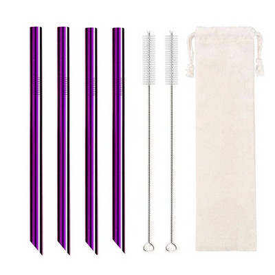 4vnt 12mm itin platus šiaudelis, daugkartinis 304 nerūdijančio plieno geriamojo šiaudelio metaliniai šiaudeliai kokteiliams Tapijokos perlų pieno burbuliukų arbata