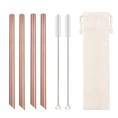 4vnt 12mm itin platus šiaudelis, daugkartinis 304 nerūdijančio plieno geriamojo šiaudelio metaliniai šiaudeliai kokteiliams Tapijokos perlų pieno burbuliukų arbata