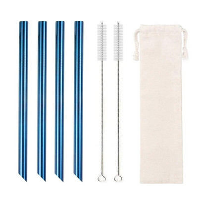 4vnt 12mm itin platus šiaudelis, daugkartinis 304 nerūdijančio plieno geriamojo šiaudelio metaliniai šiaudeliai kokteiliams Tapijokos perlų pieno burbuliukų arbata