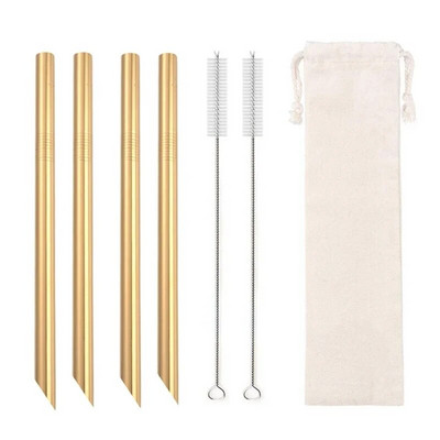 4vnt 12mm itin platus šiaudelis, daugkartinis 304 nerūdijančio plieno geriamojo šiaudelio metaliniai šiaudeliai kokteiliams Tapijokos perlų pieno burbuliukų arbata