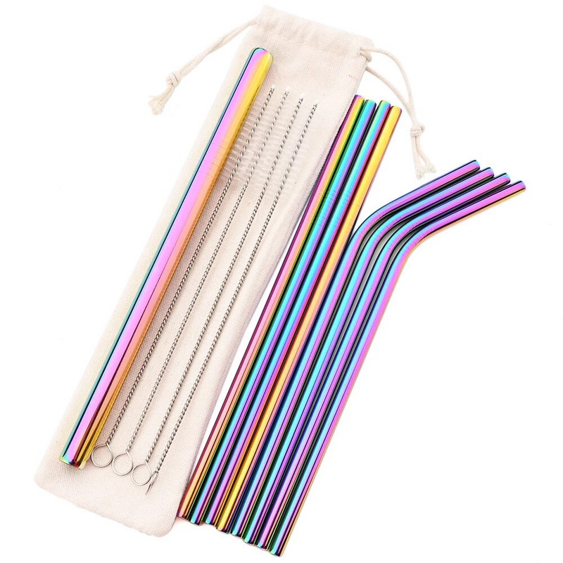 Višekratna slamka za piće 18/10 Set slamki od nehrđajućeg čelika Visokokvalitetna metalna šarena slamka s četkom za čišćenje Dodatak za zabavu