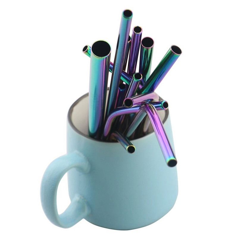 Višekratna slamka za piće 18/10 Set slamki od nehrđajućeg čelika Visokokvalitetna metalna šarena slamka s četkom za čišćenje Dodatak za zabavu