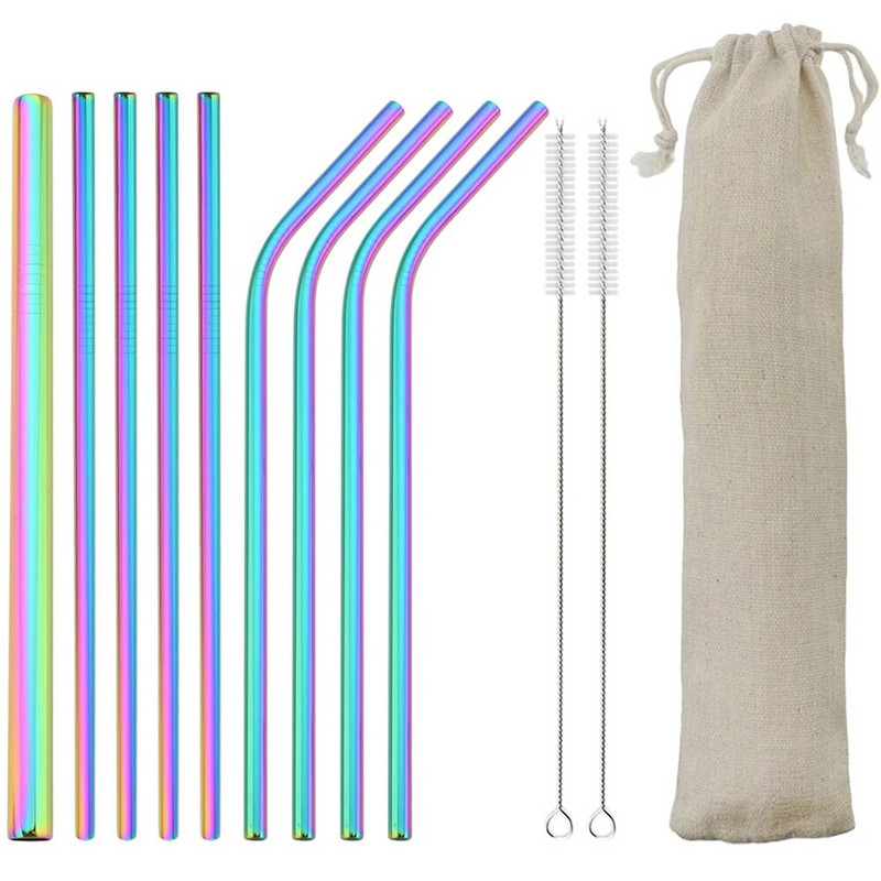 Višekratna slamka za piće 18/10 Set slamki od nehrđajućeg čelika Visokokvalitetna metalna šarena slamka s četkom za čišćenje Dodatak za zabavu