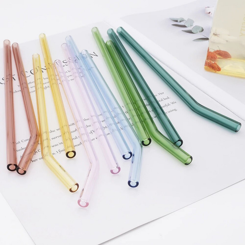 Magas boroszilikát tartalmú színes üveg szívószál szett Környezetbarát újrafelhasználható szívószál turmixokhoz koktélokhoz bár kiegészítők szívószálak