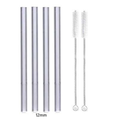 4 vnt tiesūs stikliniai šiaudeliai Daugkartiniai skaidrūs šiaudeliai 12 mm pločio kokteilių šiaudeliai, skirti Boba Bubble arbatos kokteiliams gėrimui