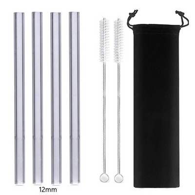 4 vnt tiesūs stikliniai šiaudeliai Daugkartiniai skaidrūs šiaudeliai 12 mm pločio kokteilių šiaudeliai, skirti Boba Bubble arbatos kokteiliams gėrimui