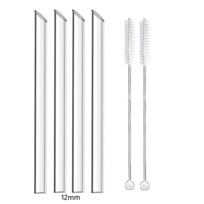 4 vnt tiesūs stikliniai šiaudeliai Daugkartiniai skaidrūs šiaudeliai 12 mm pločio kokteilių šiaudeliai, skirti Boba Bubble arbatos kokteiliams gėrimui