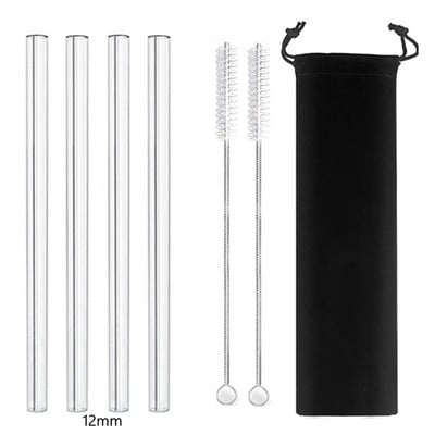 4 vnt tiesūs stikliniai šiaudeliai Daugkartiniai skaidrūs šiaudeliai 12 mm pločio kokteilių šiaudeliai, skirti Boba Bubble arbatos kokteiliams gėrimui