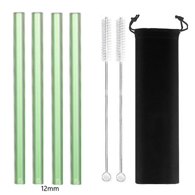 4 vnt tiesūs stikliniai šiaudeliai Daugkartiniai skaidrūs šiaudeliai 12 mm pločio kokteilių šiaudeliai, skirti Boba Bubble arbatos kokteiliams gėrimui