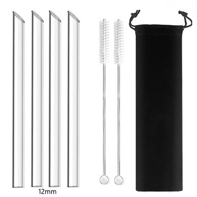 4 vnt tiesūs stikliniai šiaudeliai Daugkartiniai skaidrūs šiaudeliai 12 mm pločio kokteilių šiaudeliai, skirti Boba Bubble arbatos kokteiliams gėrimui