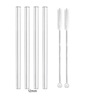 4 vnt tiesūs stikliniai šiaudeliai Daugkartiniai skaidrūs šiaudeliai 12 mm pločio kokteilių šiaudeliai, skirti Boba Bubble arbatos kokteiliams gėrimui
