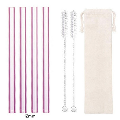 4 vnt tiesūs stikliniai šiaudeliai Daugkartiniai skaidrūs šiaudeliai 12 mm pločio kokteilių šiaudeliai, skirti Boba Bubble arbatos kokteiliams gėrimui