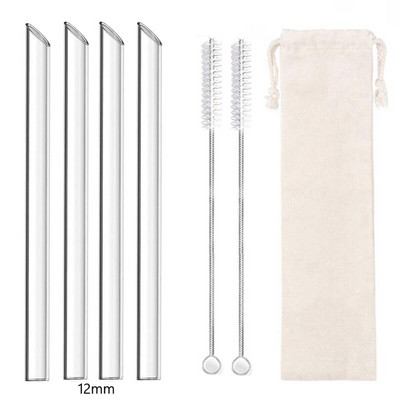 4 vnt tiesūs stikliniai šiaudeliai Daugkartiniai skaidrūs šiaudeliai 12 mm pločio kokteilių šiaudeliai, skirti Boba Bubble arbatos kokteiliams gėrimui