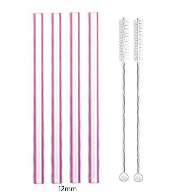 4 vnt tiesūs stikliniai šiaudeliai Daugkartiniai skaidrūs šiaudeliai 12 mm pločio kokteilių šiaudeliai, skirti Boba Bubble arbatos kokteiliams gėrimui