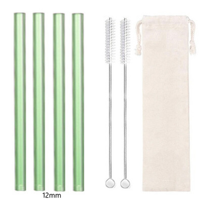 4 vnt tiesūs stikliniai šiaudeliai Daugkartiniai skaidrūs šiaudeliai 12 mm pločio kokteilių šiaudeliai, skirti Boba Bubble arbatos kokteiliams gėrimui