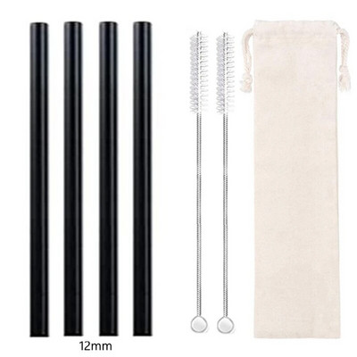 4 vnt tiesūs stikliniai šiaudeliai Daugkartiniai skaidrūs šiaudeliai 12 mm pločio kokteilių šiaudeliai, skirti Boba Bubble arbatos kokteiliams gėrimui