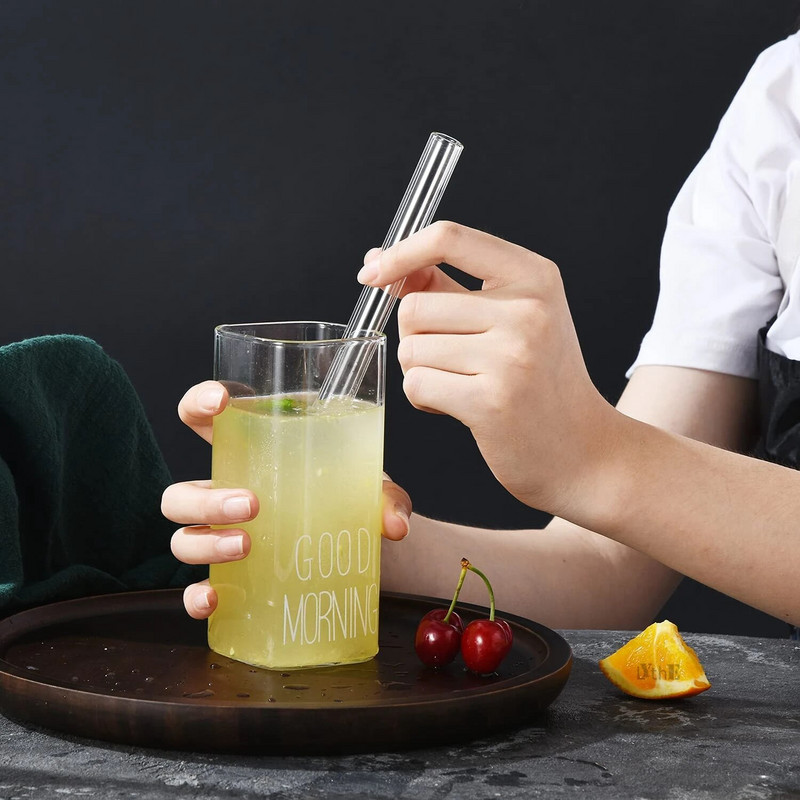 4 vnt tiesūs stikliniai šiaudeliai Daugkartiniai skaidrūs šiaudeliai 12 mm pločio kokteilių šiaudeliai, skirti Boba Bubble arbatos kokteiliams gėrimui