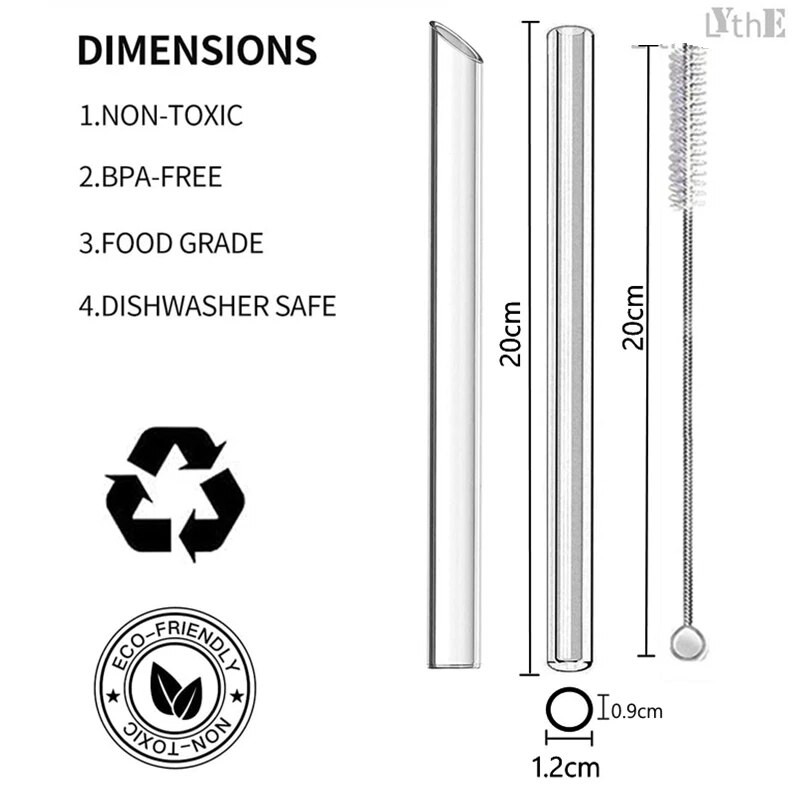 4 vnt tiesūs stikliniai šiaudeliai Daugkartiniai skaidrūs šiaudeliai 12 mm pločio kokteilių šiaudeliai, skirti Boba Bubble arbatos kokteiliams gėrimui