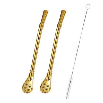 2 vnt Yerba Mate Bombilla nerūdijančio plieno šiaudeliai birių lapų arbatos infuzinis geriamasis šaukštas filtras maišomas šiaudeliai W valymo šepetys