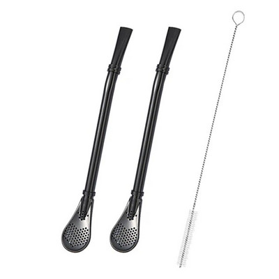 2 vnt Yerba Mate Bombilla nerūdijančio plieno šiaudeliai birių lapų arbatos infuzinis geriamasis šaukštas filtras maišomas šiaudeliai W valymo šepetys