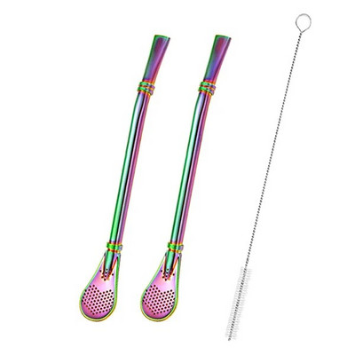 2 vnt Yerba Mate Bombilla nerūdijančio plieno šiaudeliai birių lapų arbatos infuzinis geriamasis šaukštas filtras maišomas šiaudeliai W valymo šepetys