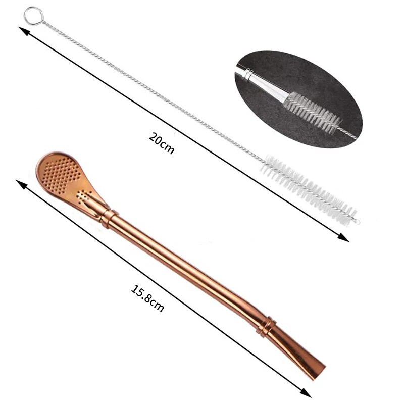 2 vnt Yerba Mate Bombilla nerūdijančio plieno šiaudeliai birių lapų arbatos infuzinis geriamasis šaukštas filtras maišomas šiaudeliai W valymo šepetys