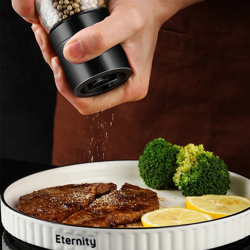 Mașină de râșnită pentru sare și piper din oțel inoxidabil Agitator de piper reîncărcat cu grosime reglabilă, recipient pentru condimente, râșniță de bucătărie