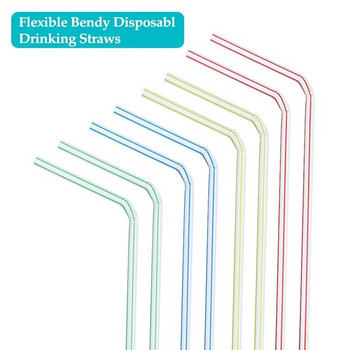 300 опаковки пластмасови сламки за еднократна употреба Многоцветни гъвкави раирани дъгообразни аксесоари за барове за пиене