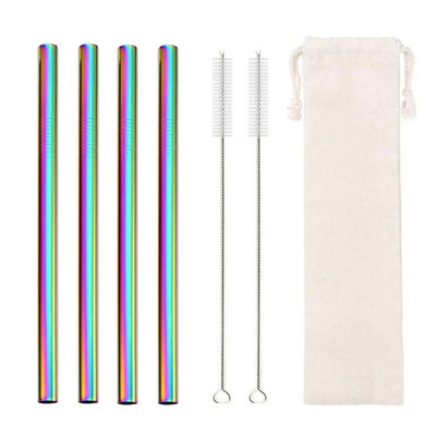 4 vnt 304 nerūdijančio plieno šiaudeliai 12 mm ypač platūs daugkartinio naudojimo metaliniai gėrimo šiaudeliai, skirti Boba Bubble arbatos kokteiliui pieno kokteiliui