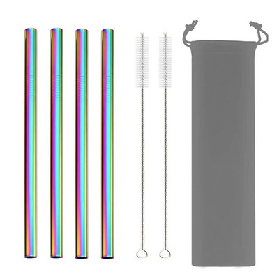 4 vnt 304 nerūdijančio plieno šiaudeliai 12 mm ypač platūs daugkartinio naudojimo metaliniai gėrimo šiaudeliai, skirti Boba Bubble arbatos kokteiliui pieno kokteiliui